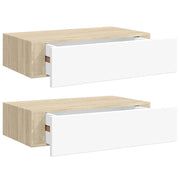 2 pz Mensola | Scaffali con Cassetti Rovere e Bianco 40x23,5x10 cm in MDF