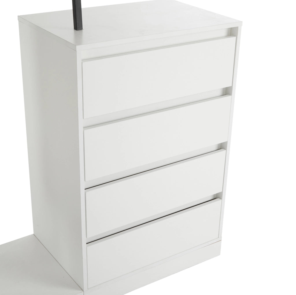 Armadio multifunzione con 4 cassetti e appendiabiti 140x40x135 cm; bianco e nero