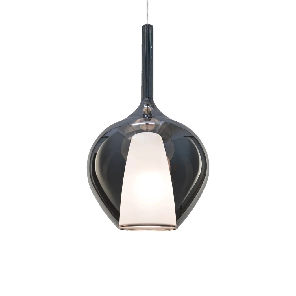 Sospensione Contemporanea Kalique Vetro Fumè Bianco E Cromo 1 Luce E27 H50Cm