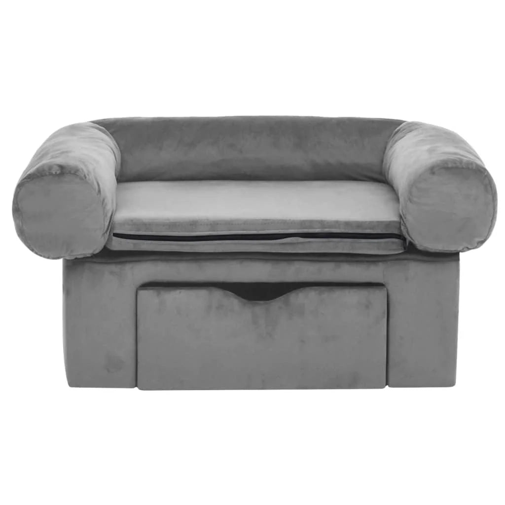 Divano per cani con cassetto 75 cm peluche grigio 02_0000092
