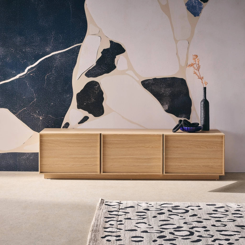 Mobile tv decorazione legno 3 ante 140cm, marrone naturale
