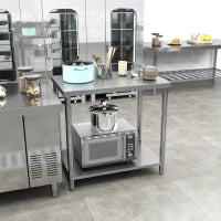 Tavolo da lavoro in acciaio inox 2 ripiani, per cucina, garage, giardino, 90 x 60 x 86 cm, argentato