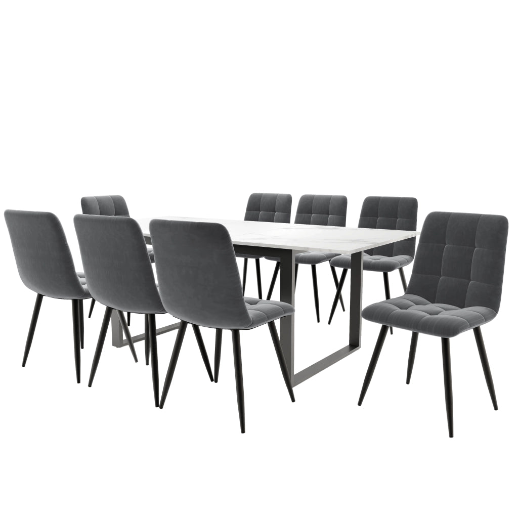Tavolo da pranzo allungabile con 8 sedie, piano in MDF bianco, gambe in metallo, per cucina e sala da pranzo