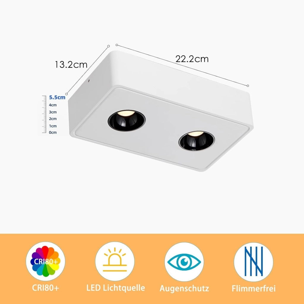 ZMH Faretto da soffitto LED da superficie 2 fiamme 11W