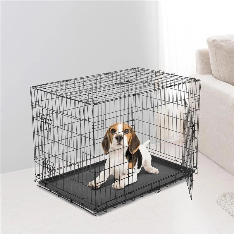 GABBIA TRASPORTINO IN ACCIAIO PER ANIMALI PIEGHEVOLE 122X77X82 CM NERO