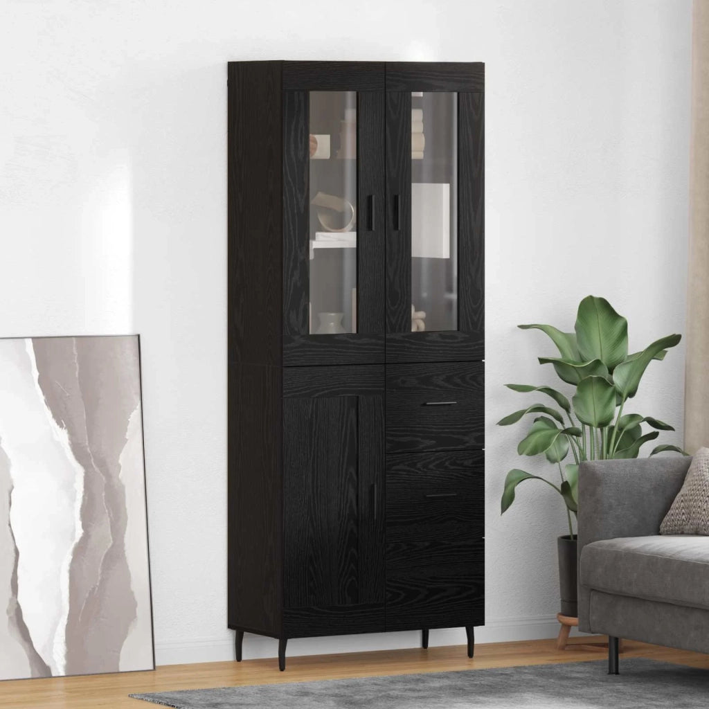 Credenza 2 pz-Set di 2 Buffet-Armadio da cucina Rovere Nero Legno Stratificato e Vetro 897630