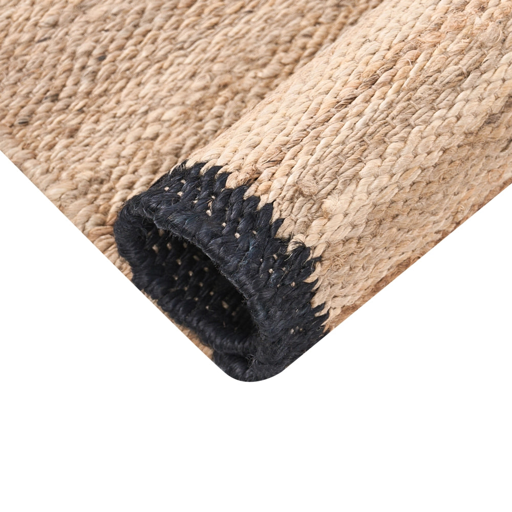 Tappeto beige e nero in juta 160 x 230 cm con motivo rettangolare intrecciato in stile rustico per soggiorno e camera da letto