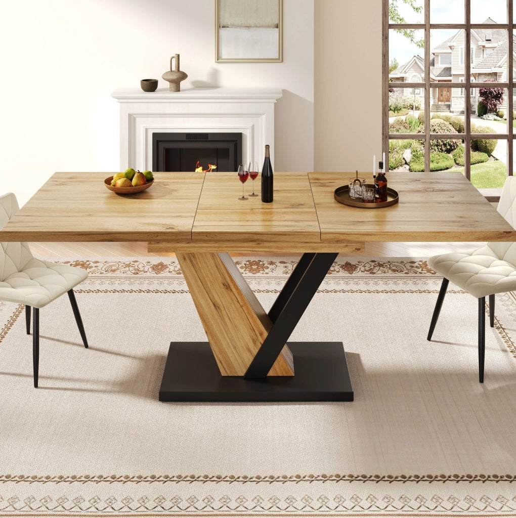 Tavolo da pranzo 120x75x75.5 cm; estensibile fino a 160 cm; MDF e metallo; colore naturale