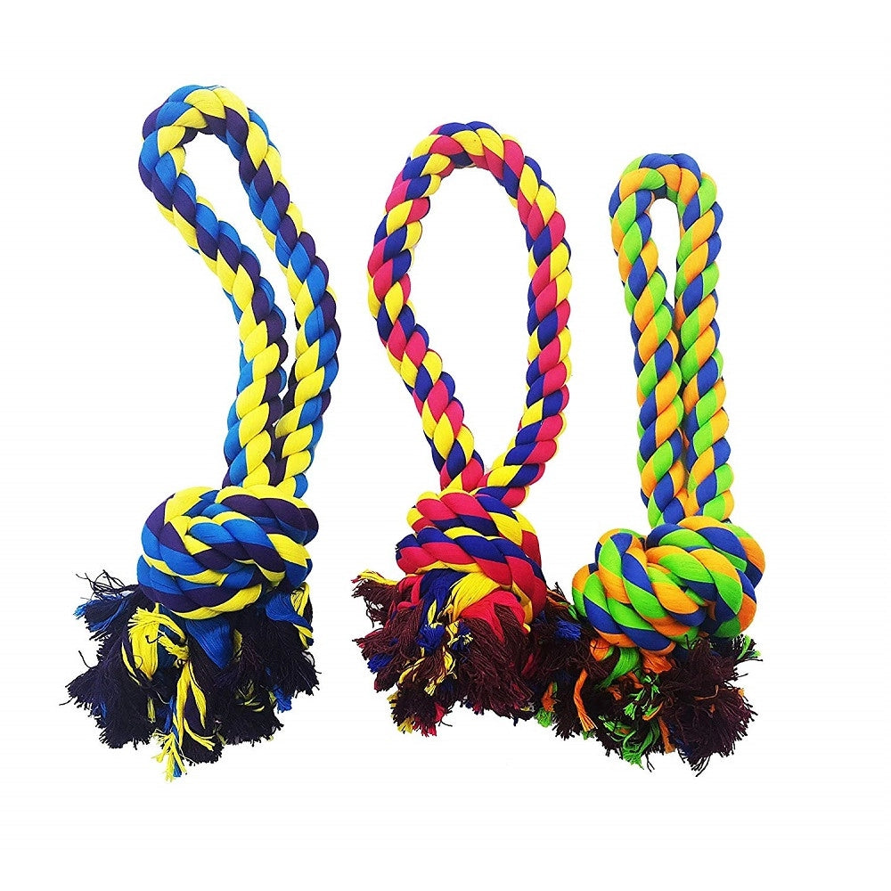 Trade Shop - Gioco Corda Intrecciata Nodo Palla Maniglia Tessuto Per Cane Masticare Morde Denti -