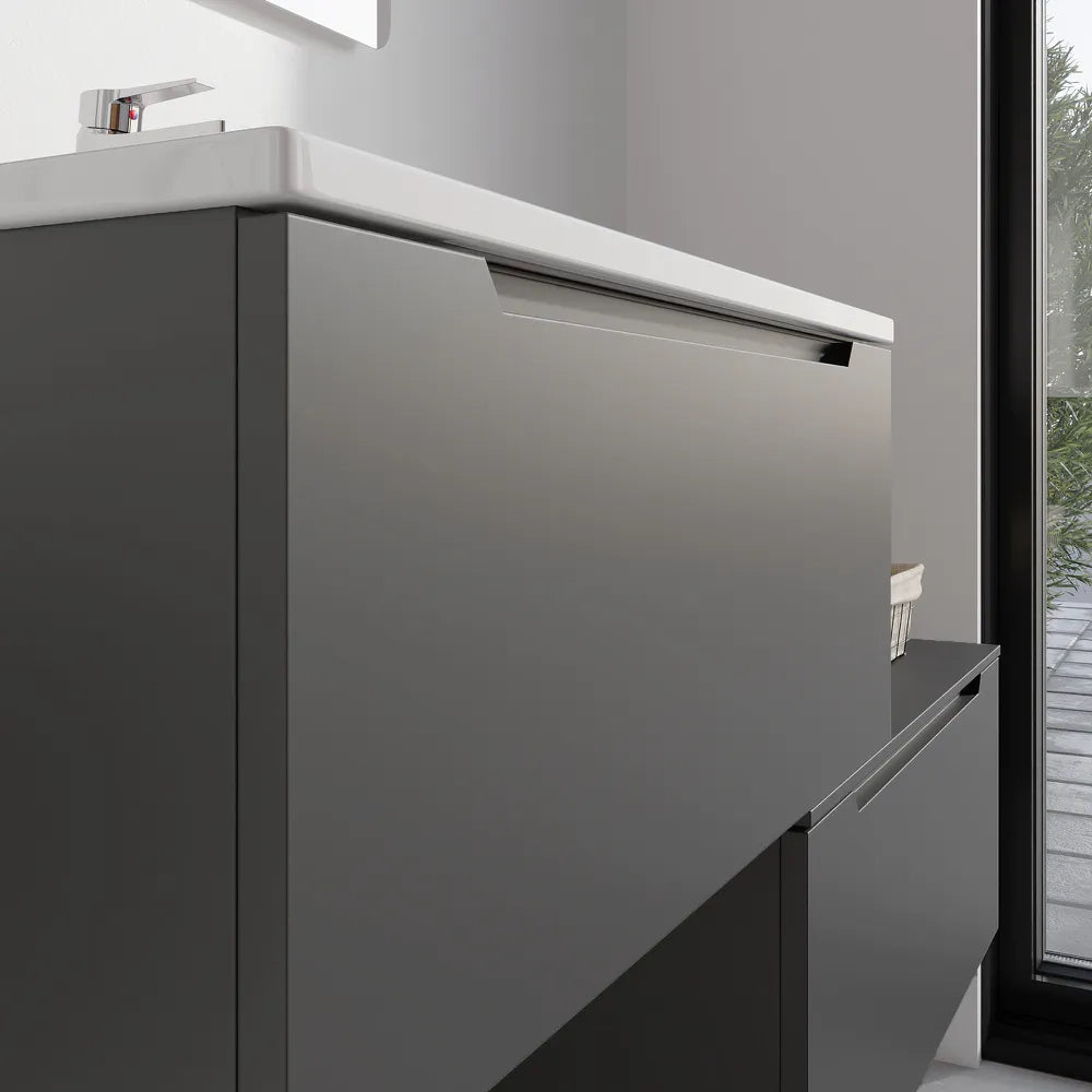 Mobile bagno sospeso modulare 60 cm grigio opaco due cassetti con lavabo | Bako