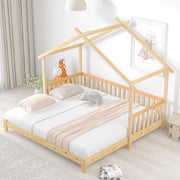 OKWISH Letto a Casetta 200×90 cm e 200×180 cm, Letto Matrimoniale estensibile con Sponde 3 Lati e Struttura a Casa, senza Materasso