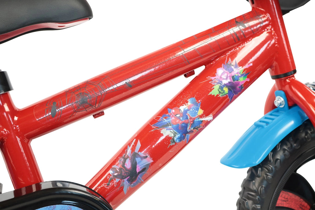 Bicicletta per Bambini 12" Marvel Spiderman Freno Caliper e Stabilizzatori in Acciaio Hi-Ten Rosso