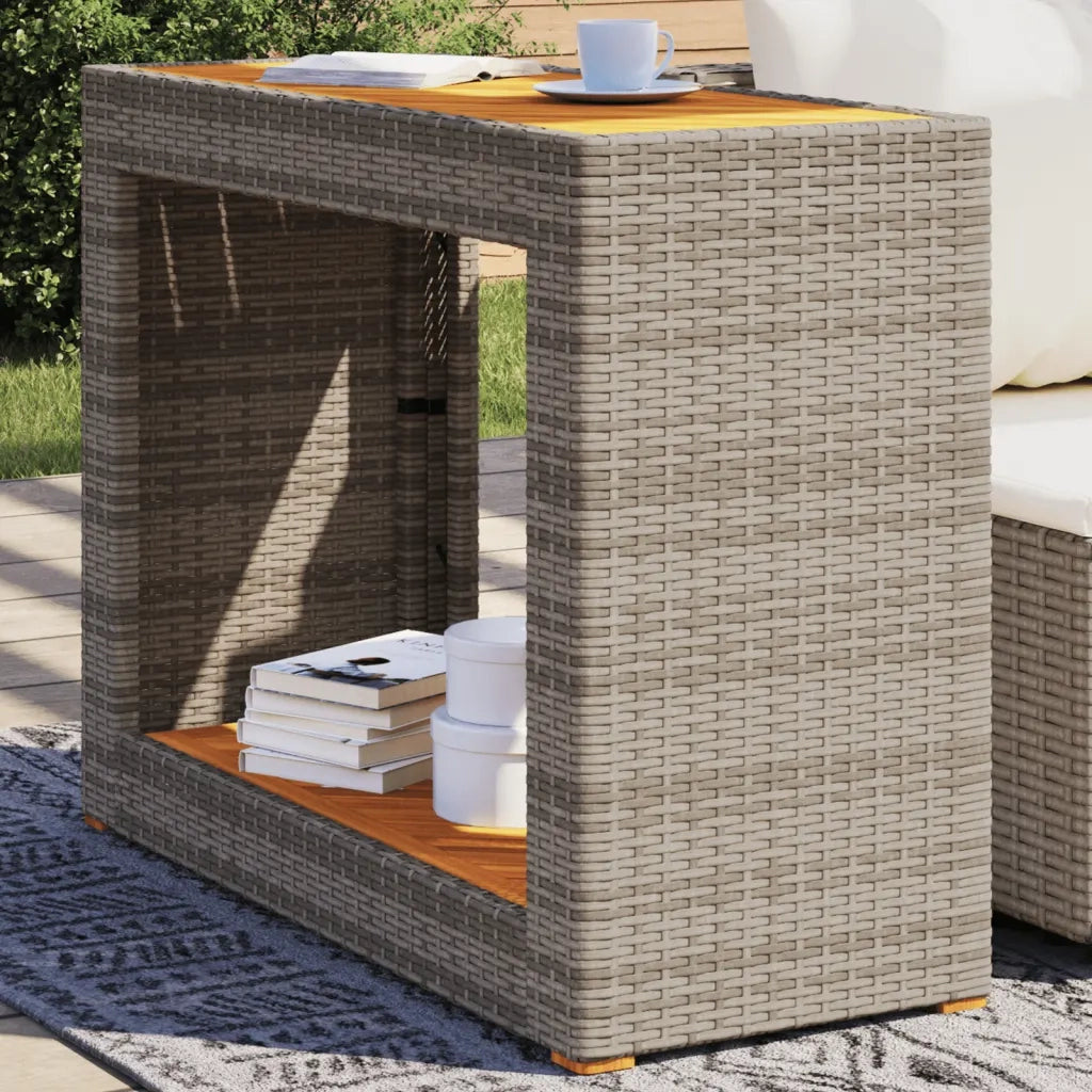 Tavolino da Giardino | Tavolino da esterno Piano Legno Grigio 100x40x75 cm Polyrattan