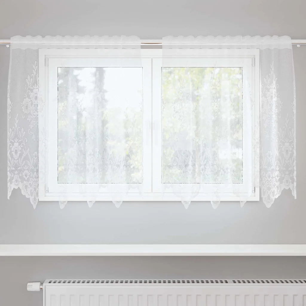 vidaXL Tende con tende Floreale Bianco 150 x 120 cm Poliestere