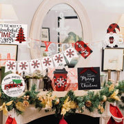 Decorazione di Natale Rustica con Piastra Decorativa a Strati e Banchi in Legno per Festa di Natale in Casa e Ufficio