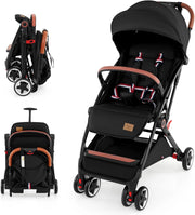 Passeggino Leggero per Bambini, con Schienale e Poggiapiedi Regolabili, Cappottina e Zanzariera, Compatto e Pieghevole, per Bambini 0-3 Anni, fino a 15 kg (Nero)