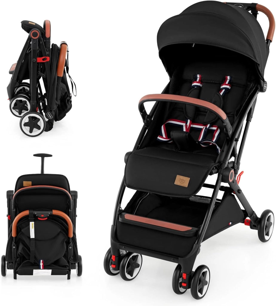 Passeggino Leggero per Bambini, con Schienale e Poggiapiedi Regolabili, Cappottina e Zanzariera, Compatto e Pieghevole, per Bambini 0-3 Anni, fino a 15 kg (Nero)