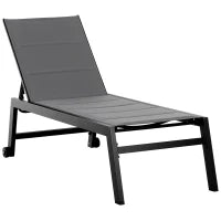 Sdraio da Giardino Reclinabile su 5 Livelli Rivestimento Imbottito, Alluminio e Texteline, 72x168x102cm Grigio