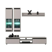Composizione murale DOMO - Mobile TV, 2 vetrine sospese e 1 mensola da muro - Cashmere