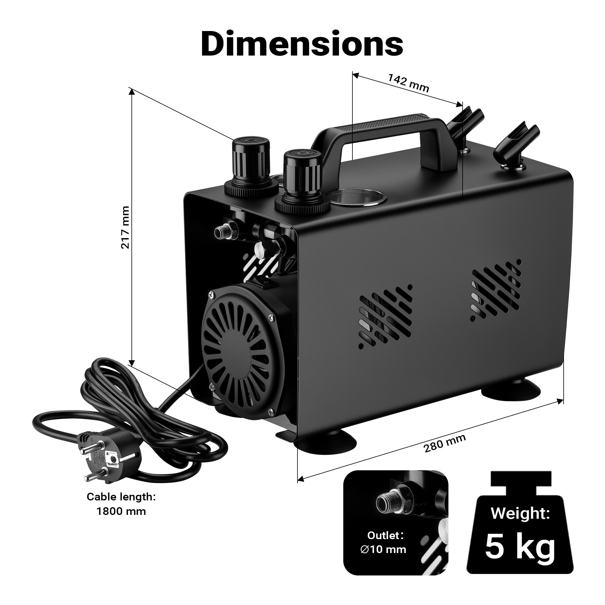 Compressore aerografo AS18TA 1/6 CV, compressore ad aria con portata d'aria compressa 20-23 l/min, 2 attacchi per pistola aerografo, manometro, per modellismo, decorazione unghie
