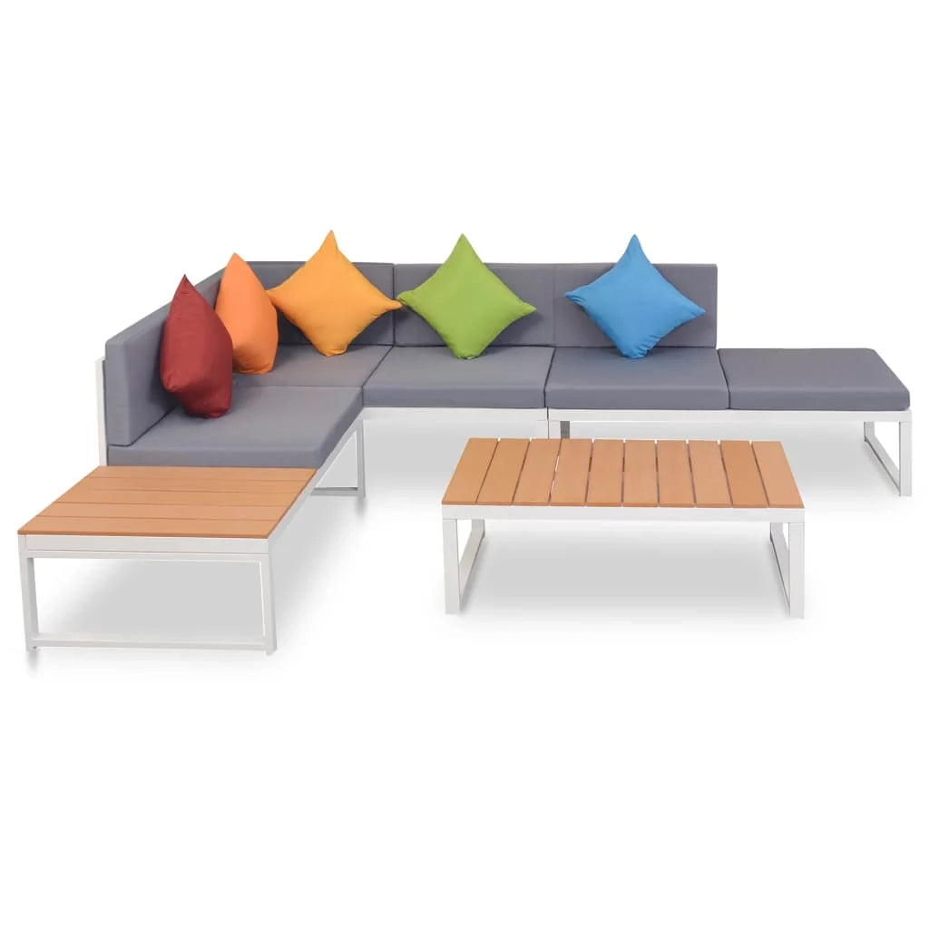 Set di mobili da giardino per esterni 4 pezzi con cuscini alluminio e WPC 02_0016077