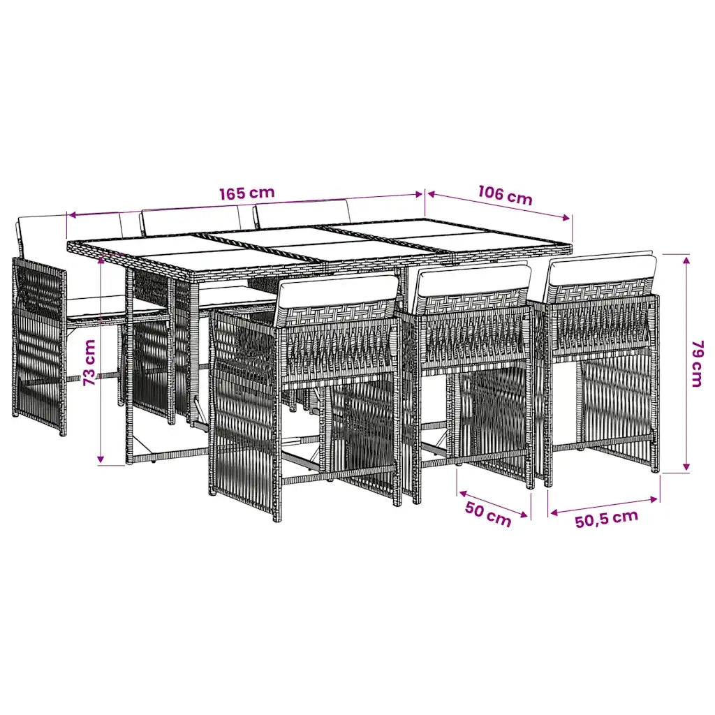 Set da Pranzo da Giardino 7 pz Nero con Cuscini in Polyrattan 3211626