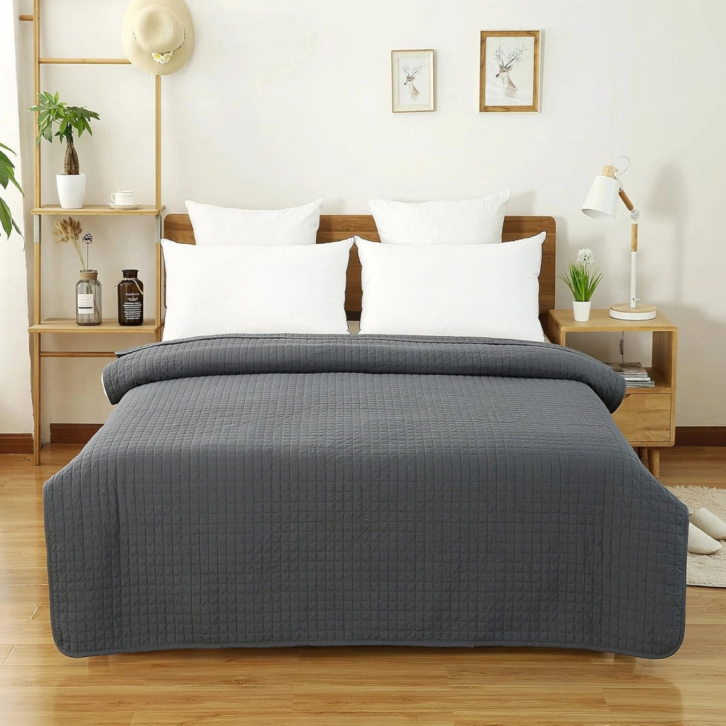 Trapuntino Matrimoniale Trapunta Singolo Copriletto Trapuntato Double Face Reversibile Moderno Grigio 240x260 cm 2 Pezzi