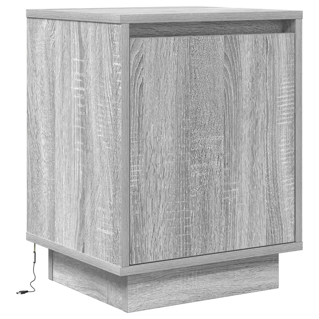 Comodino con Luci LED Grigio Sonoma 38x34x50 cm