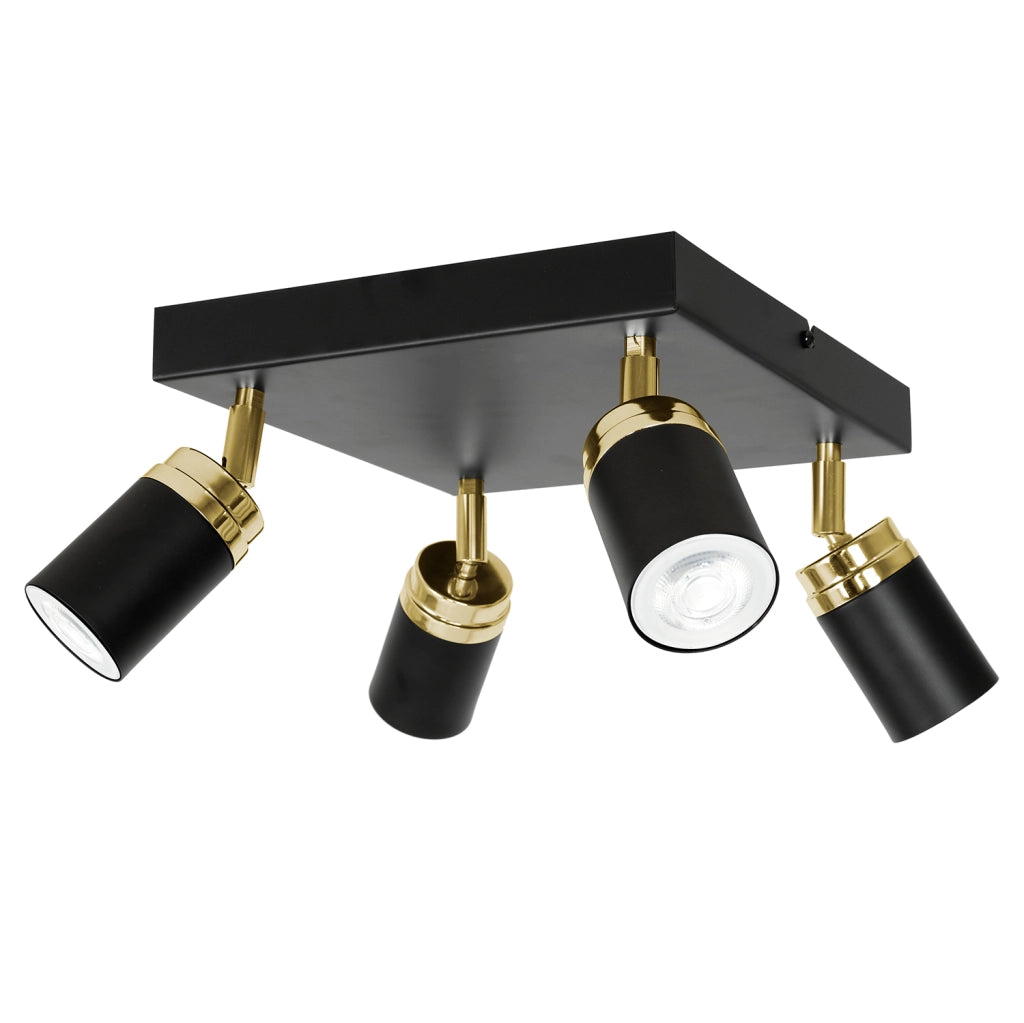 Plafoniera quadrata 4 faretti nero oro GU10 Reno Luminex