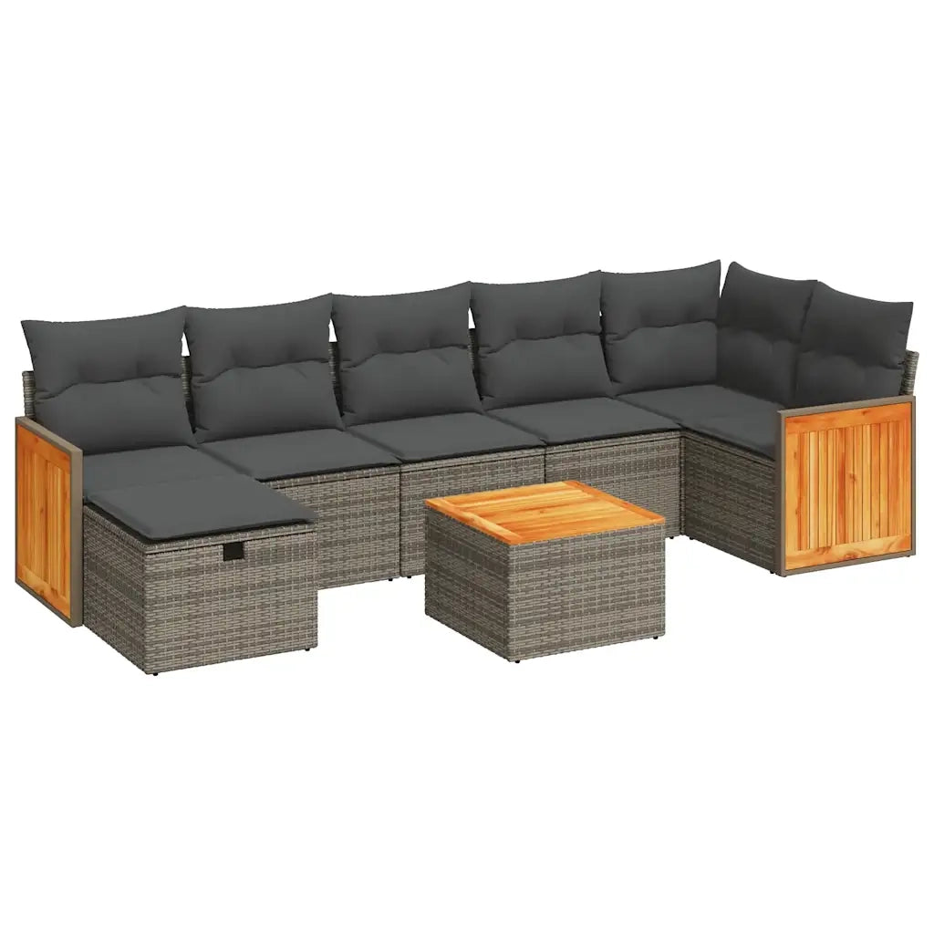 Set Divano da Giardino 8 pz con Cuscini Grigio in Polyrattan 3326050