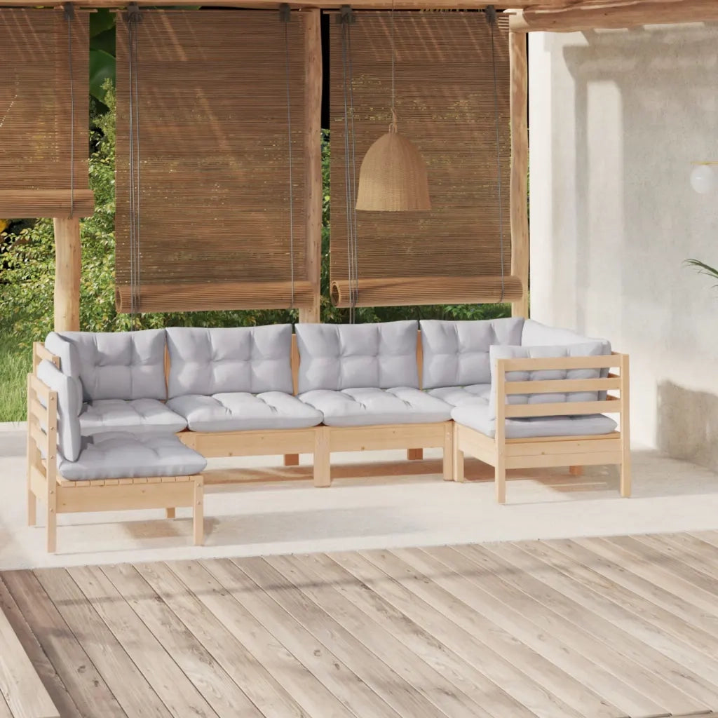 Set Divani da Giardino 6 pz con Cuscini Grigi Massello di Pino 3096417