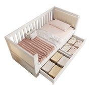 Letto a Divanetto 90 x 200 cm con 2 Cassetti e Schienale Imbottito in Legno Bianco