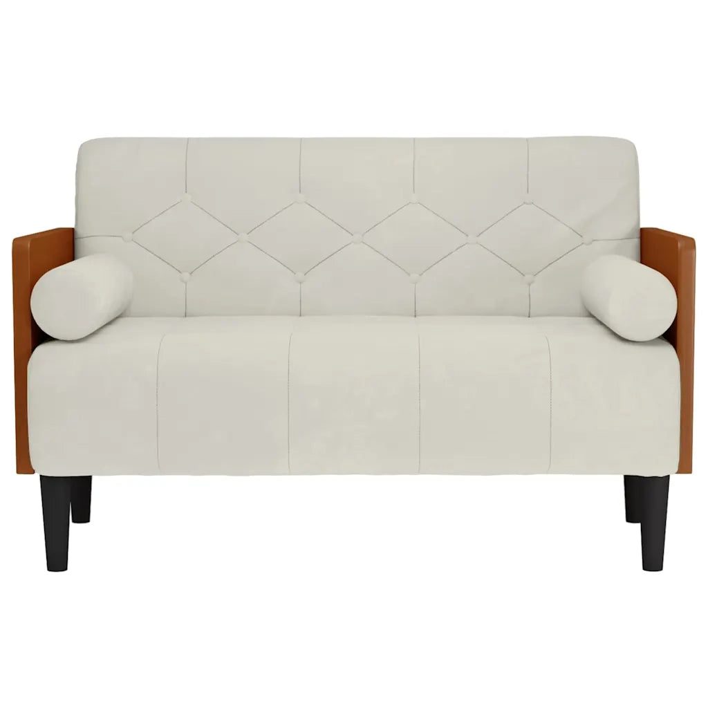 Divano | Divano da soggiorno | Sofa Divanetto con Cuscini Bolster Crema 110 cm Velluto