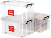 Organizzatore di stoccaggio in plastica con cinturino portatile - stivabile e sovrapponibile - trasparente con chiusura in nero - 3 pezzi