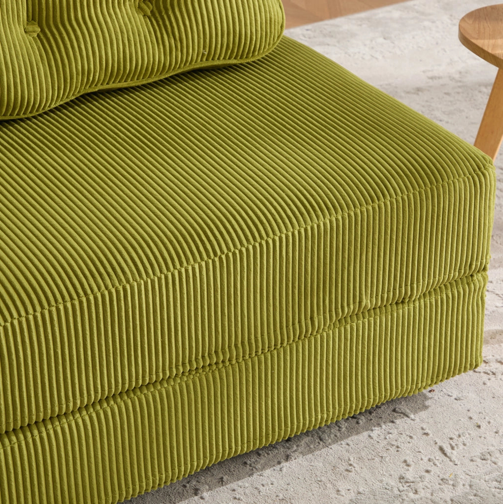 Poltrona letto pieghevole convertibile in corda verde oliva; 90x86x84 cm; gambe in legno