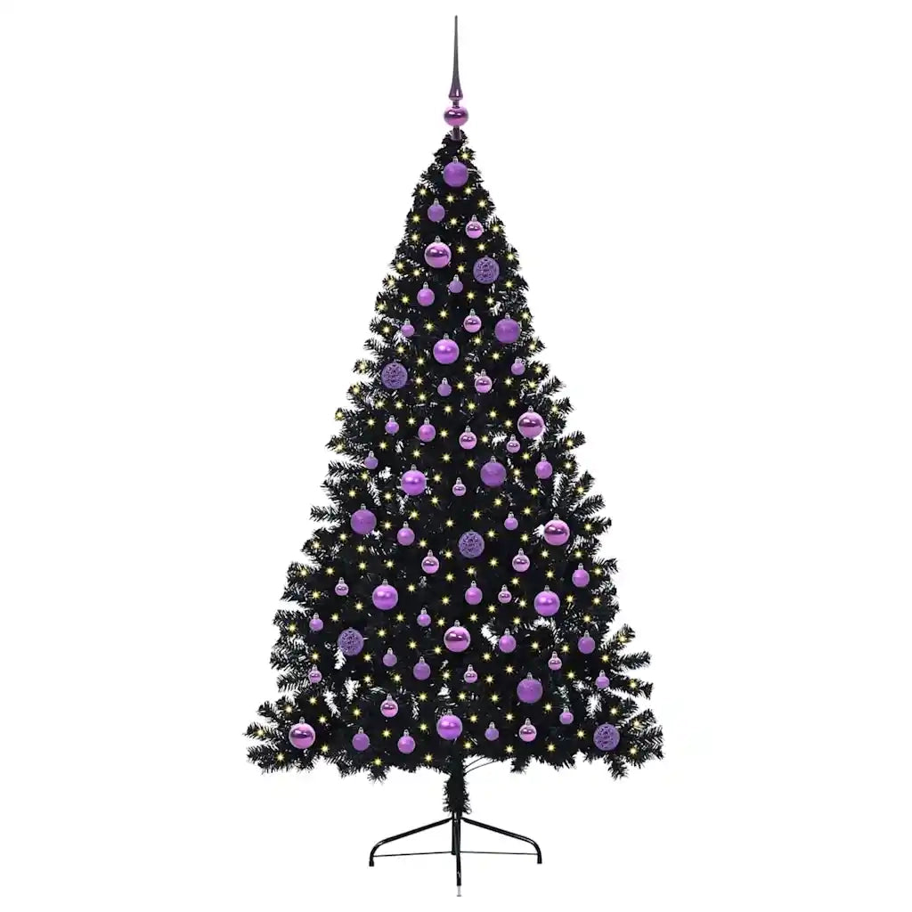 Albero di Natale Artificiale-Albero Natalizio con luci integrate Nero 180 cm PVC 897308