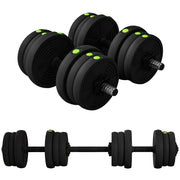 Set di manubri 2 in 1, bilanciere e manubrio, 20 kg, antiscivolo, adatto a pavimenti, nero/verde