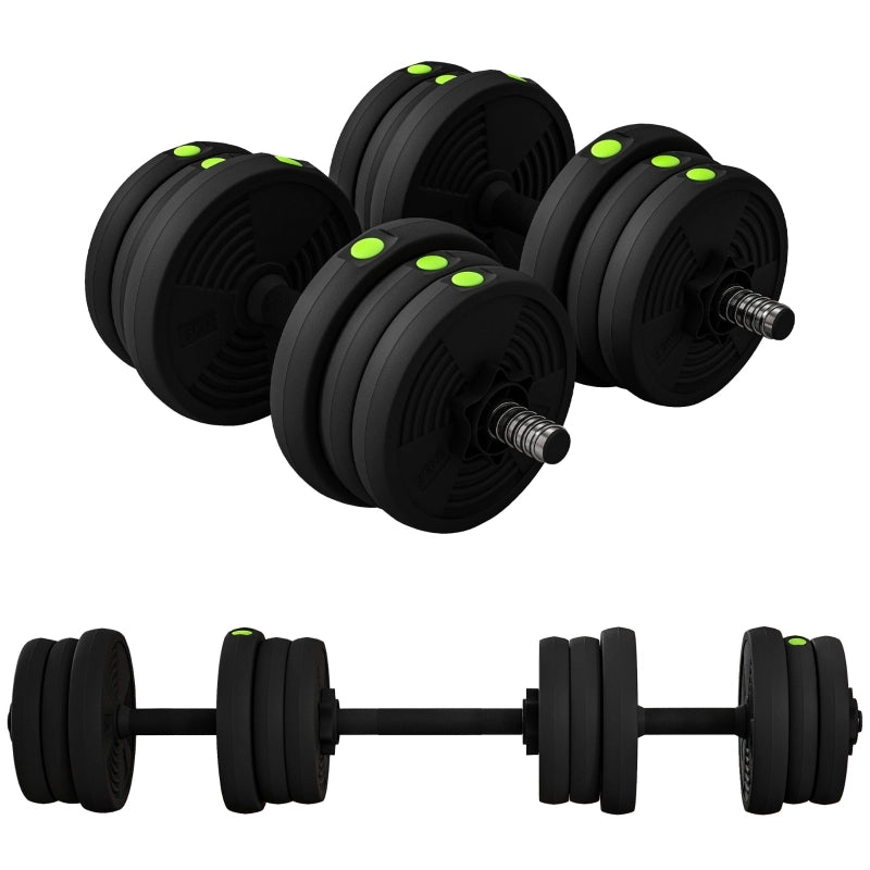 Set di manubri 2 in 1, bilanciere e manubrio, 20 kg, antiscivolo, adatto a pavimenti, nero/verde