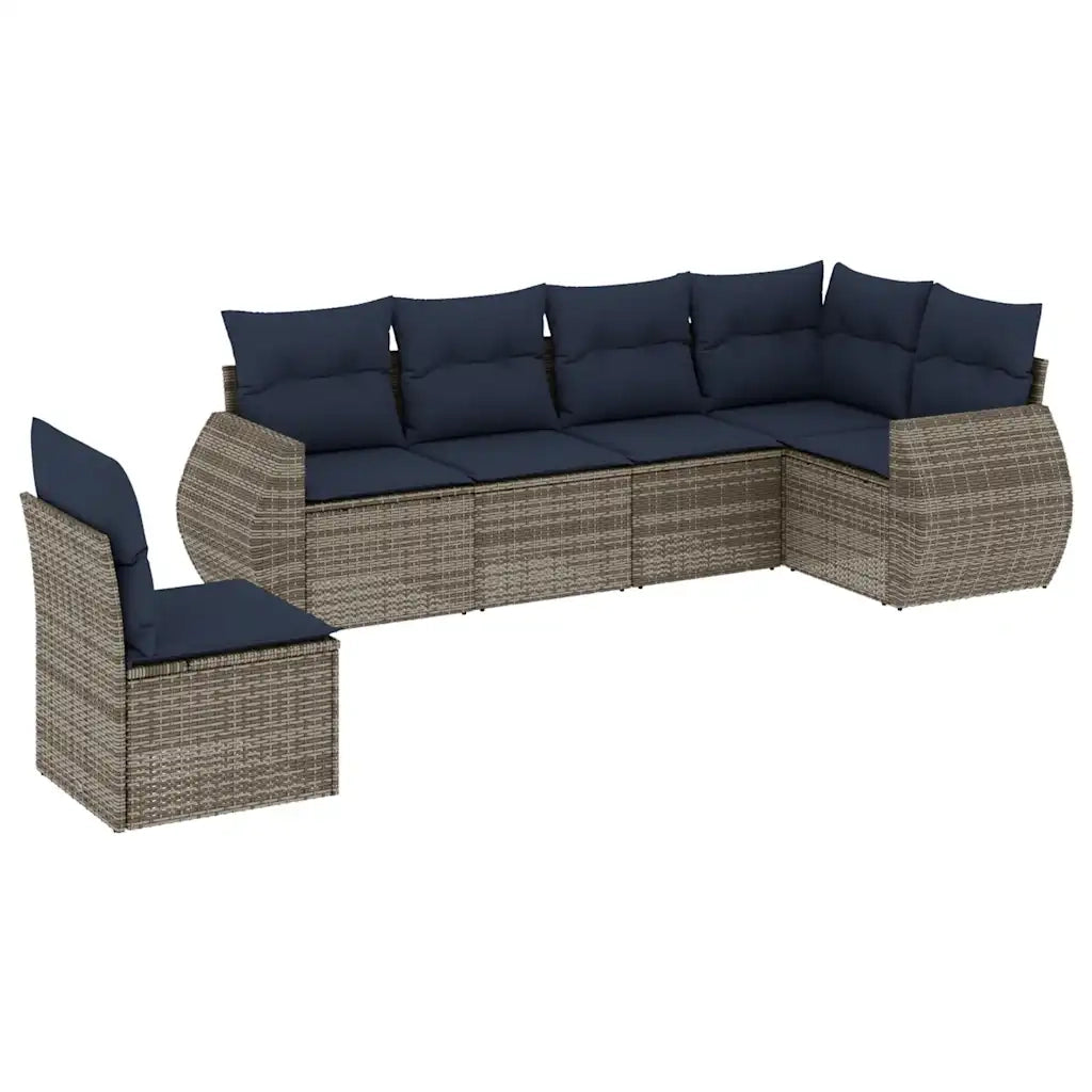Set Divani da Giardino 6 pz con Cuscini Grigio in Polyrattan 3221430