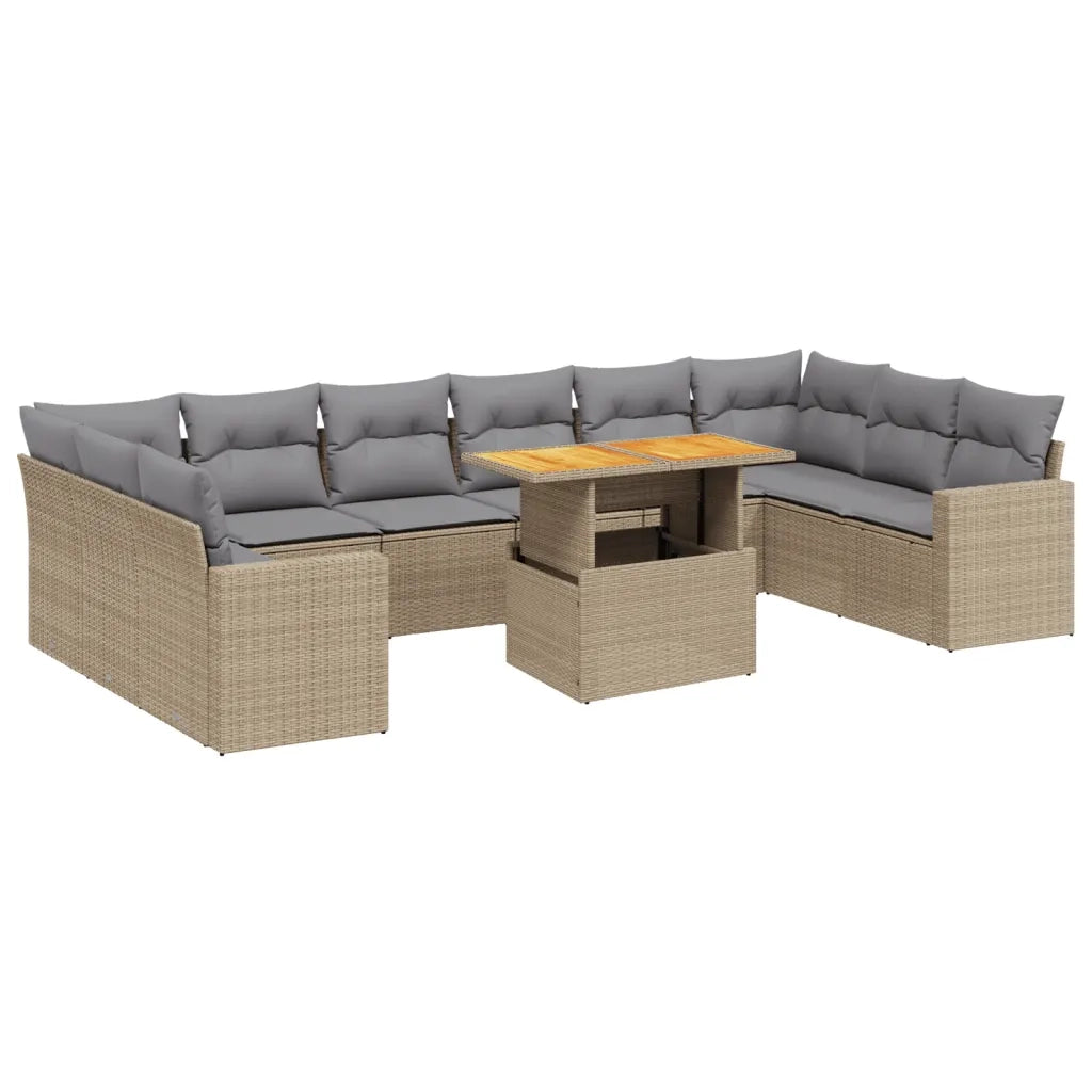 Set Divani da Giardino 11 pz con Cuscini Beige in Polyrattan 3271486