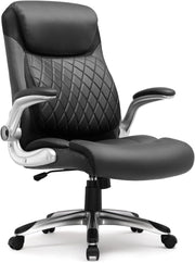 Sedia da ufficio ergonomica, con braccioli pieghevoli e schienale alto, funzione basculante, regolabile in altezza, in pelle, antigraffio