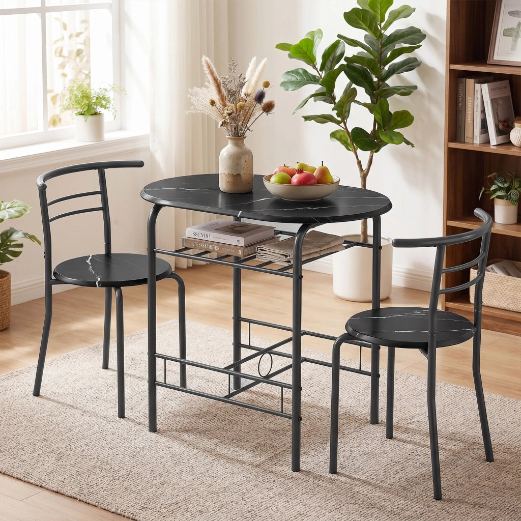 Set tavolo da pranzo e sedie ¨C Minimal ¨C nero, effetto marmo