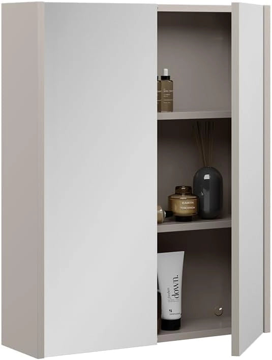 Specchio contenitore bagno Ruford, Cachemire, 60 x 75.8 cm con 3 scomparti chiusi, adatto per la conservazione salvaspazio di accessori da bagno