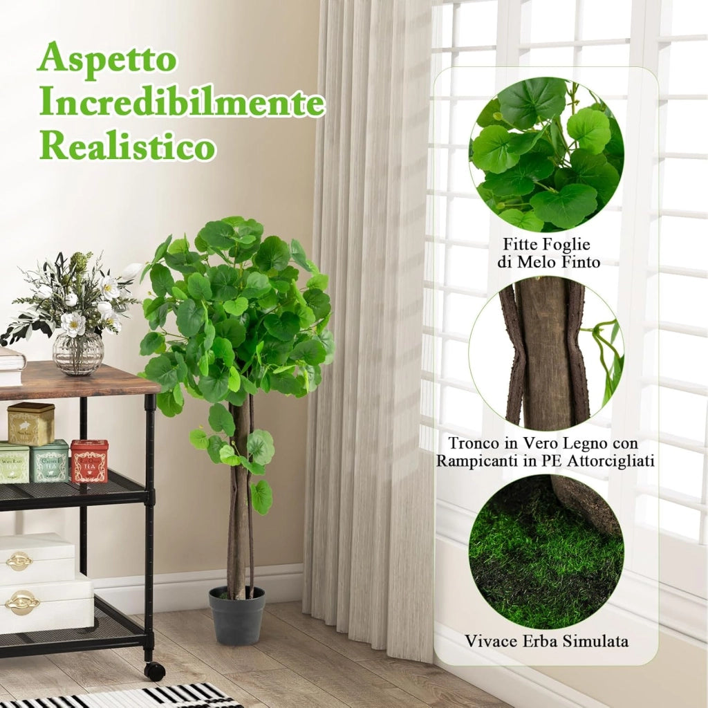 Albero di Begonia Artificiale da 110 CM, Pianta Finta in Vaso con Tronco in Legno Reale, Rami Regolabili, Erba Finta, Pianta da Pavimento per Casa, Ufficio e Matrimonio
