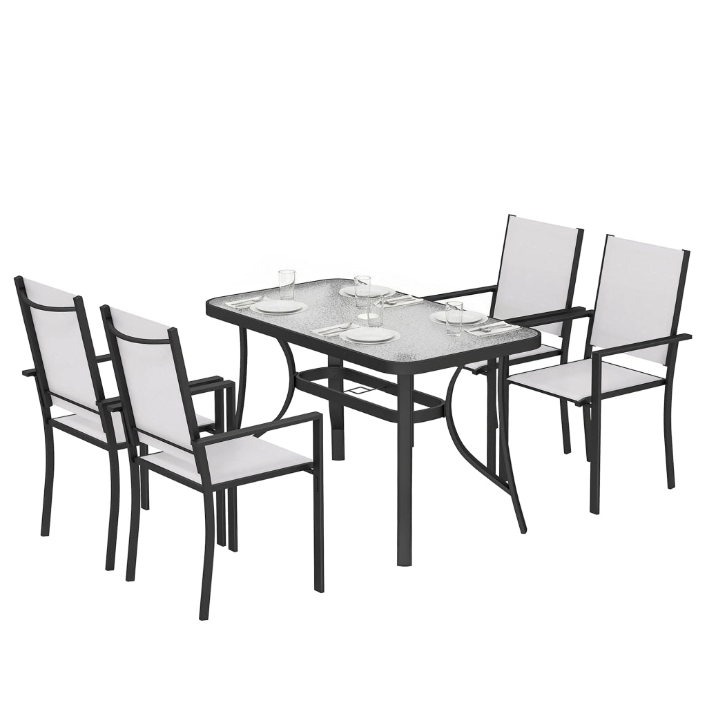 Set da Giardino 5 Pezzi con Sedie Impilabili e Tavolo in Vetro ¨C zephmum ¨C Grigio Chiaro