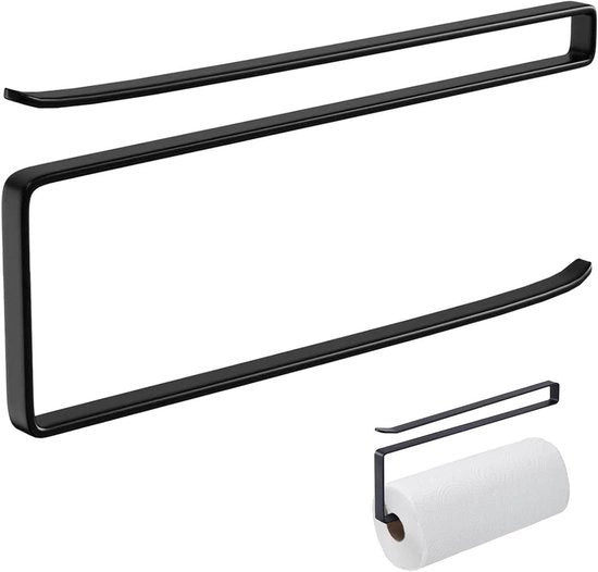 Supporto per carta da cucina senza perforazione - Nero - Sotto la cucina - Conservazione della carta da cucina in cucina/bagno - Risparmio di spazio (Nero)