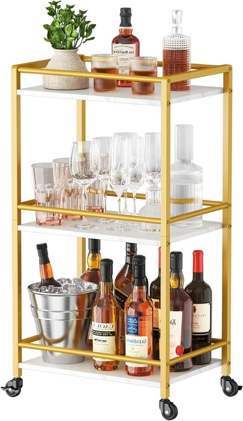 Carrello da Bar con Ruote - Servizio Tè e Cocktail - Trolley da Cucina per Vino - Carrello da Bar con Ruote - Trolley in Oro - Carrello da Servizio
