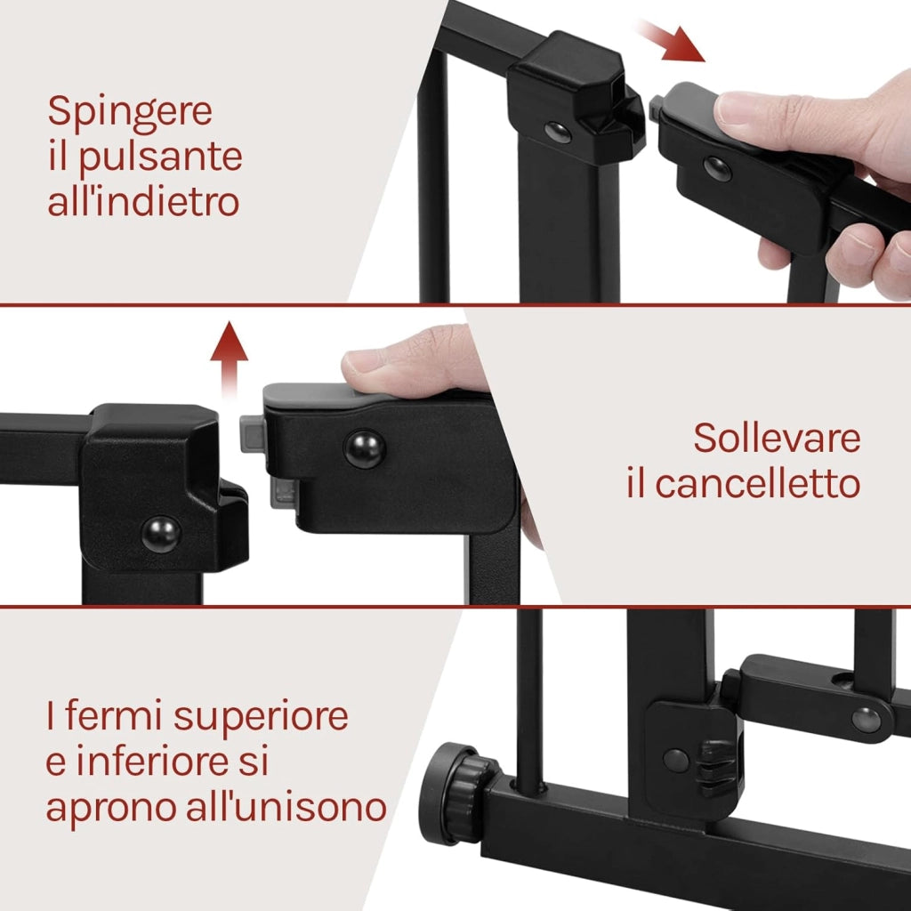 Cancelletto per Bambini in Metallo, Cancello per Scale e Porte 75-107 cm, per Cani, Apertura Bidirezionale, Chiusura Doppia, Montaggio con o senza Fori, Bianco