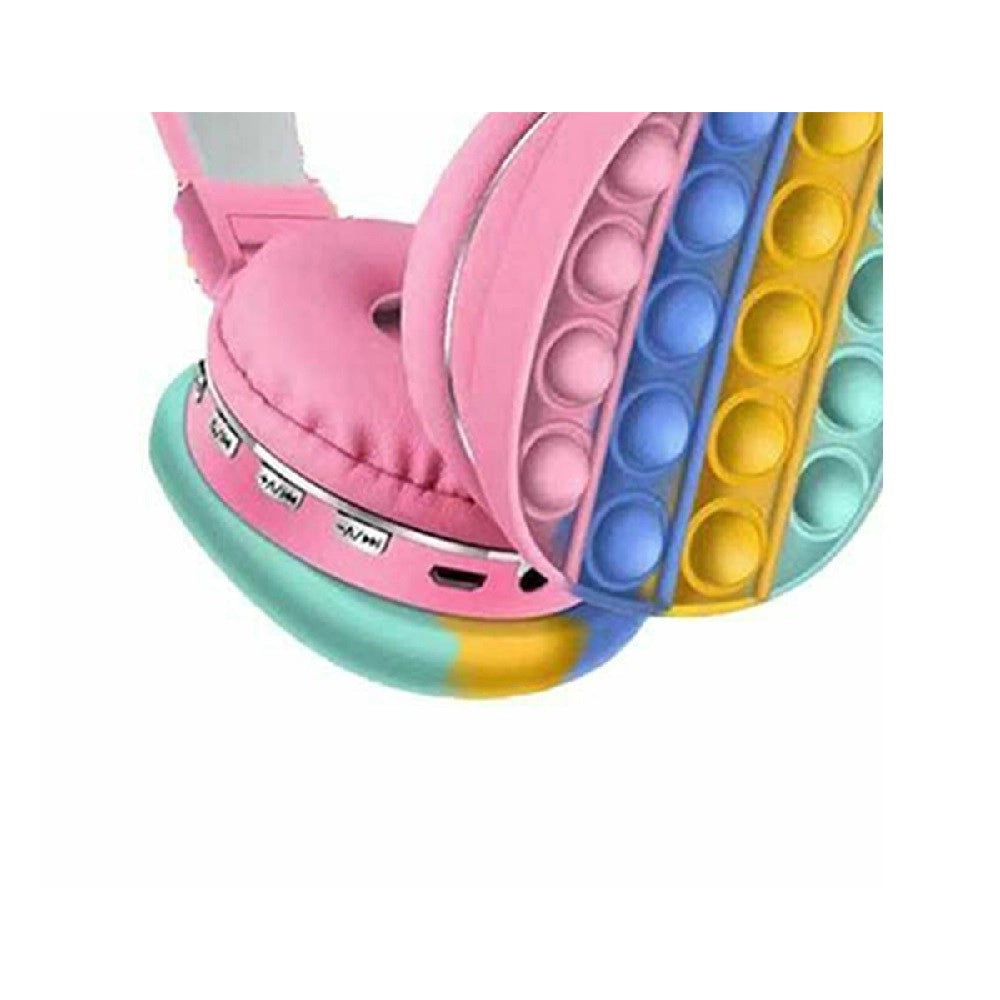 Trade Shop - Cuffie Popit Rosa Bambine Wireless Radio Bluetooth Arcobaleno Pieghevole Sd Usb -
