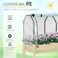 Letto per Orto in Cassetta con Serra da Giardino, Portapiante da Esterno in Legno e PE per Fiori e Verdure, 121x55x117cm
